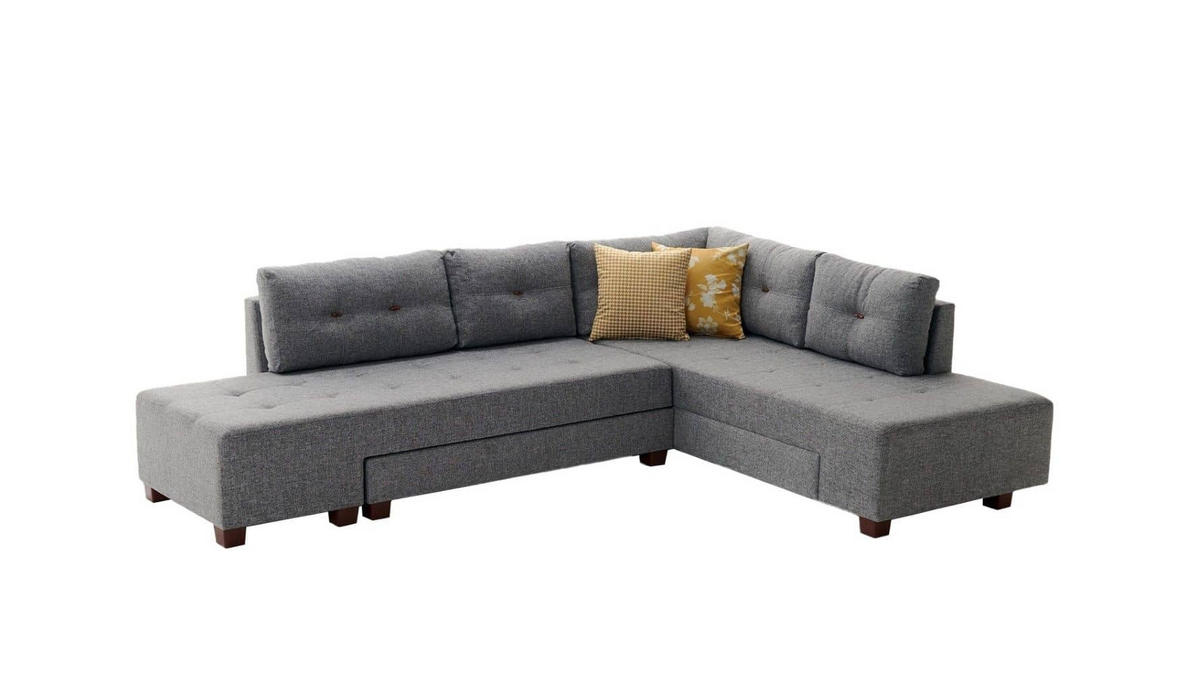 ECKSOFA mit rollbarer Schlaffunktion - Walnussfarben/Grau, Holzwerkstoff/Kunststoff (206/280cm) - myHomelando