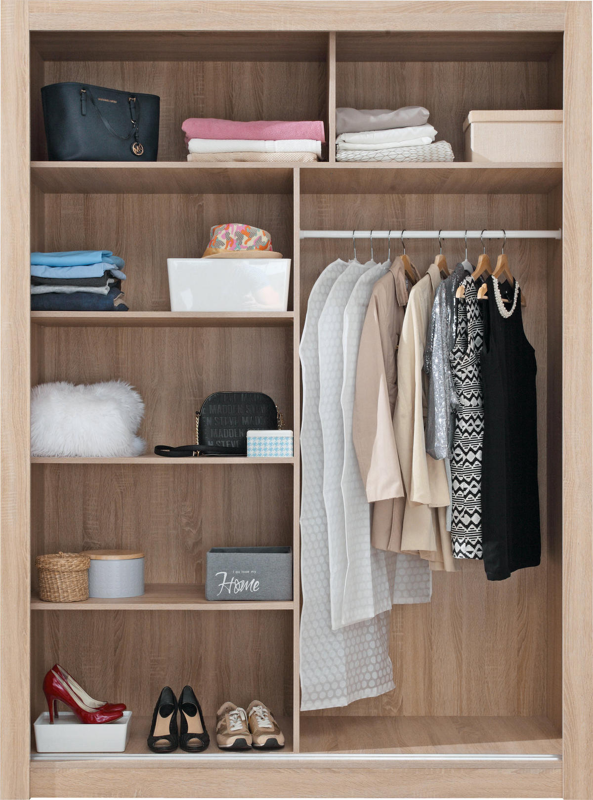 SCHWEBETÜRENSCHRANK MIRA 160/215/60cm 2-türig mit Spiegel Sonoma Eiche - Sonoma Eiche, Holzwerkstoff (160/215/60cm) - MASSENO