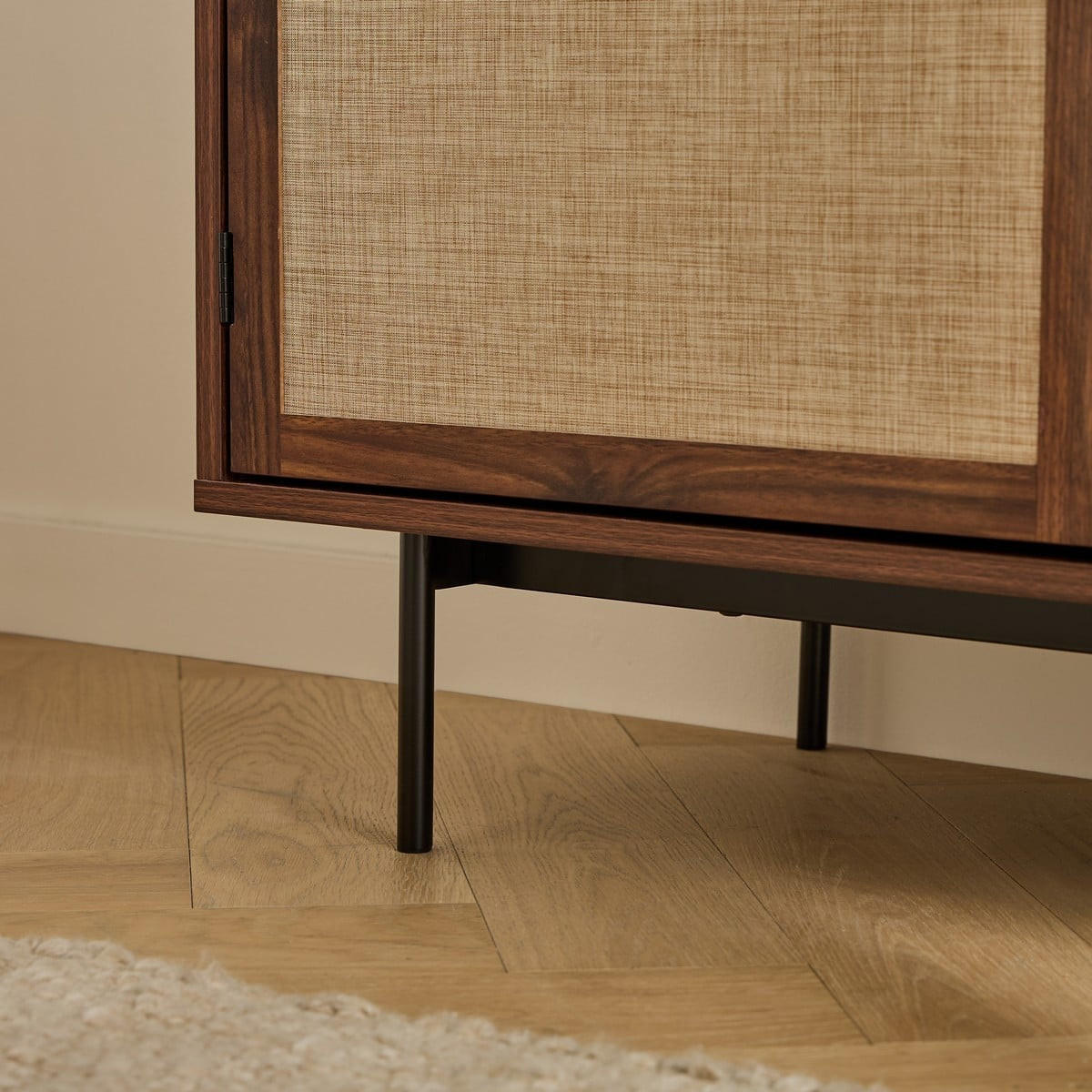 SIDEBOARD mit 3 Türen in Nussbaumdekor und Stofffronten 39,5/79/140 cm - Nussbaumfarben, Holzwerkstoff (39.5/79/46cm) - Calicosy