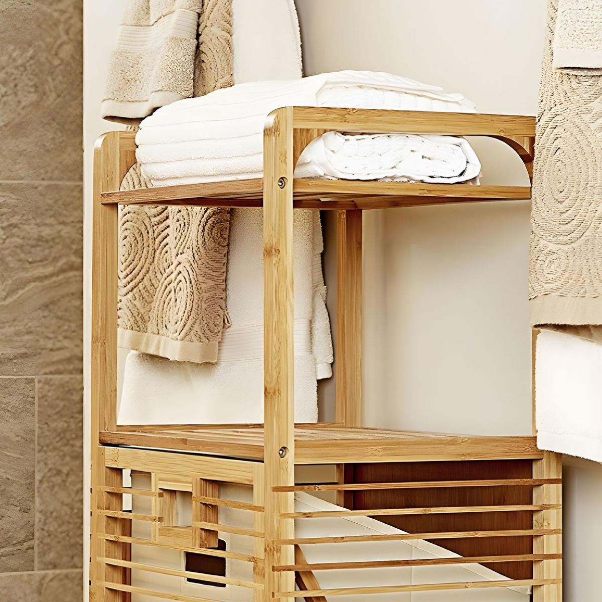 WÄSCHEKORB Bambus Stoff Natur Schrank 95,5x40x30 cm - Naturfarben, Holz (40/95.5/30cm) - Begryf