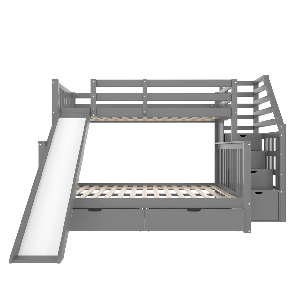 ETAGENBETT 90/200 über 140/200 cm mit Rutsche und Schubladen - Grau, Holz (90/200cm) - BEAOK