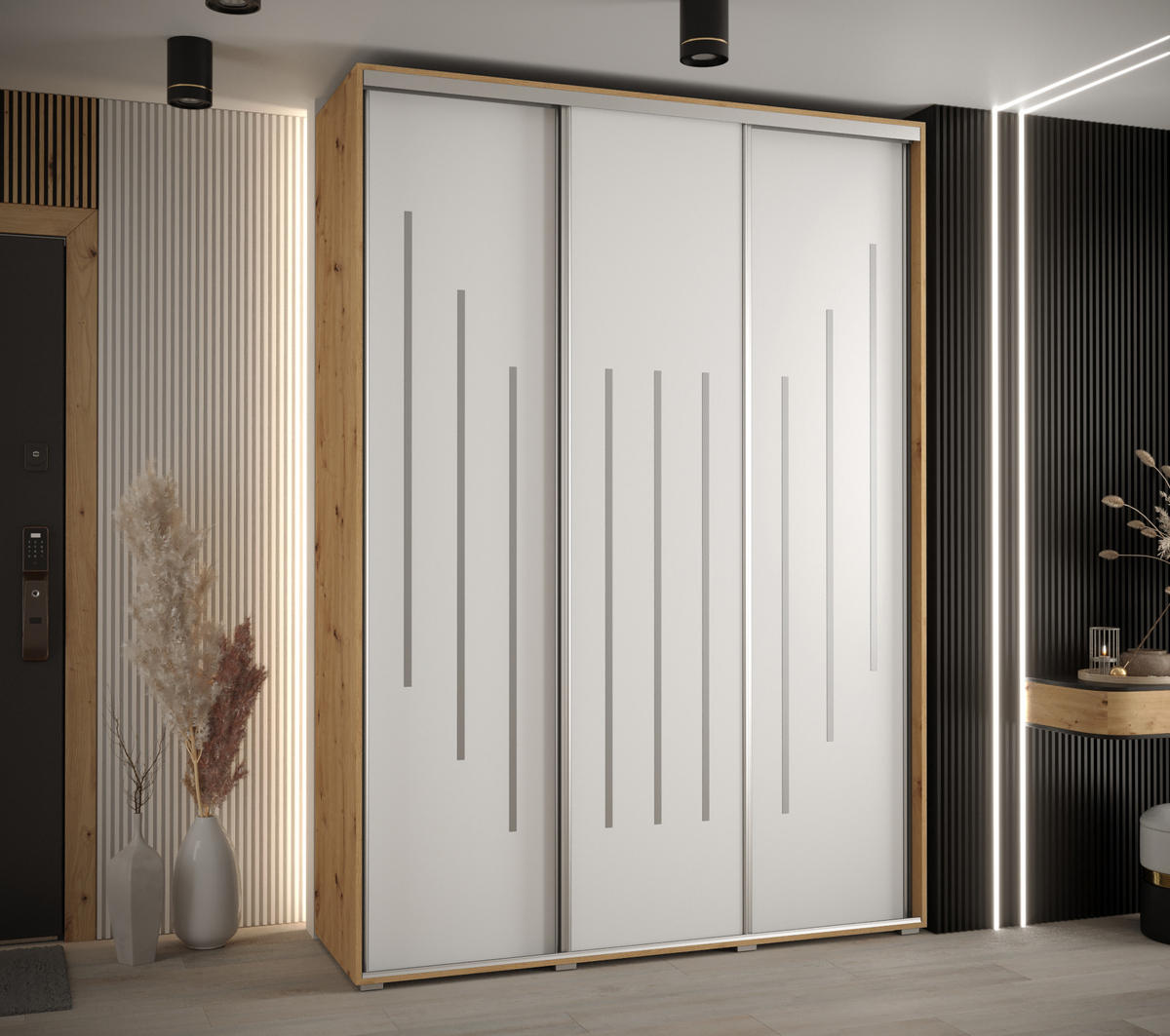 SCHWEBETÜRENSCHRANK 235,2/180/45 3-türig - Silberfarben/Weiß, Holz/Metall (180/235/45cm) - Abiks Möbel