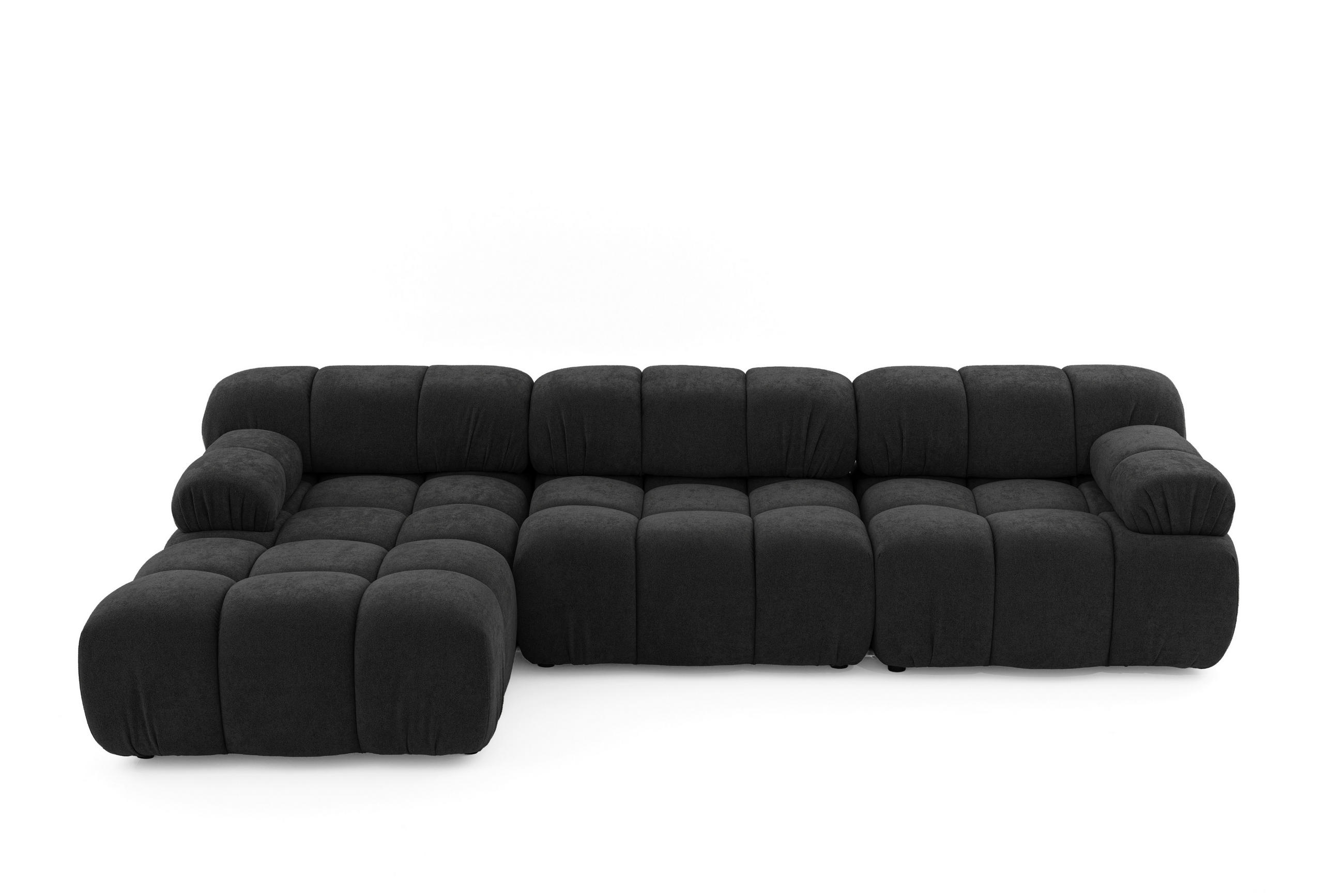 MODULARES Ecksofa MOMENTUM L, Links, Breite 282 cm, strukturierter Stoff, Schwarz - Chromfarben/Schwarz, Holz/Textil (282/155cm) - Muffo