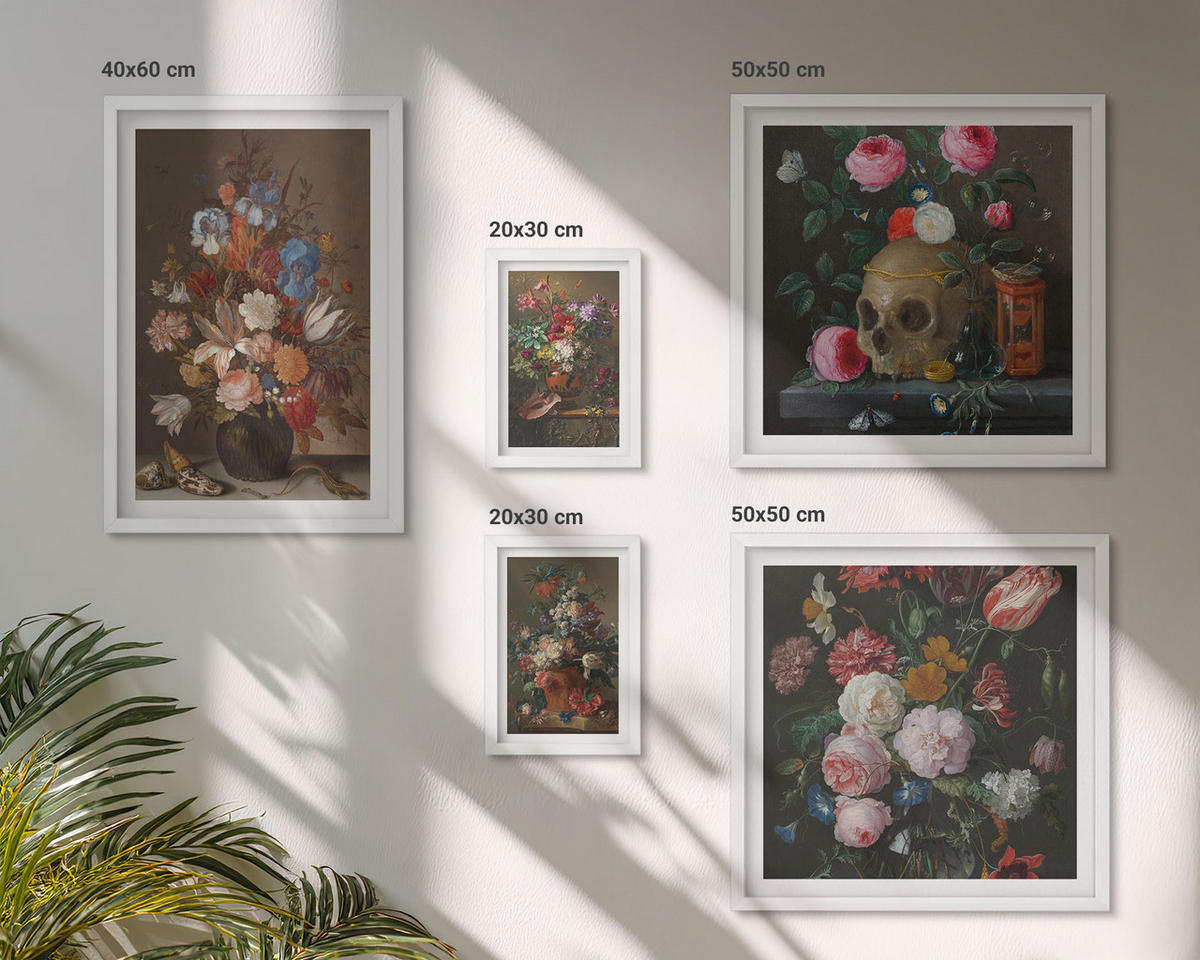 WANDBILDER 5er-Set - 50x50 cm & 20x30 cm & 40x60 cm Weißer Rahmen - Pfingstrosenporträt einer Frau für Zuhause - Weiß, Kunststoff (40/60cm) - ArtPrintCave