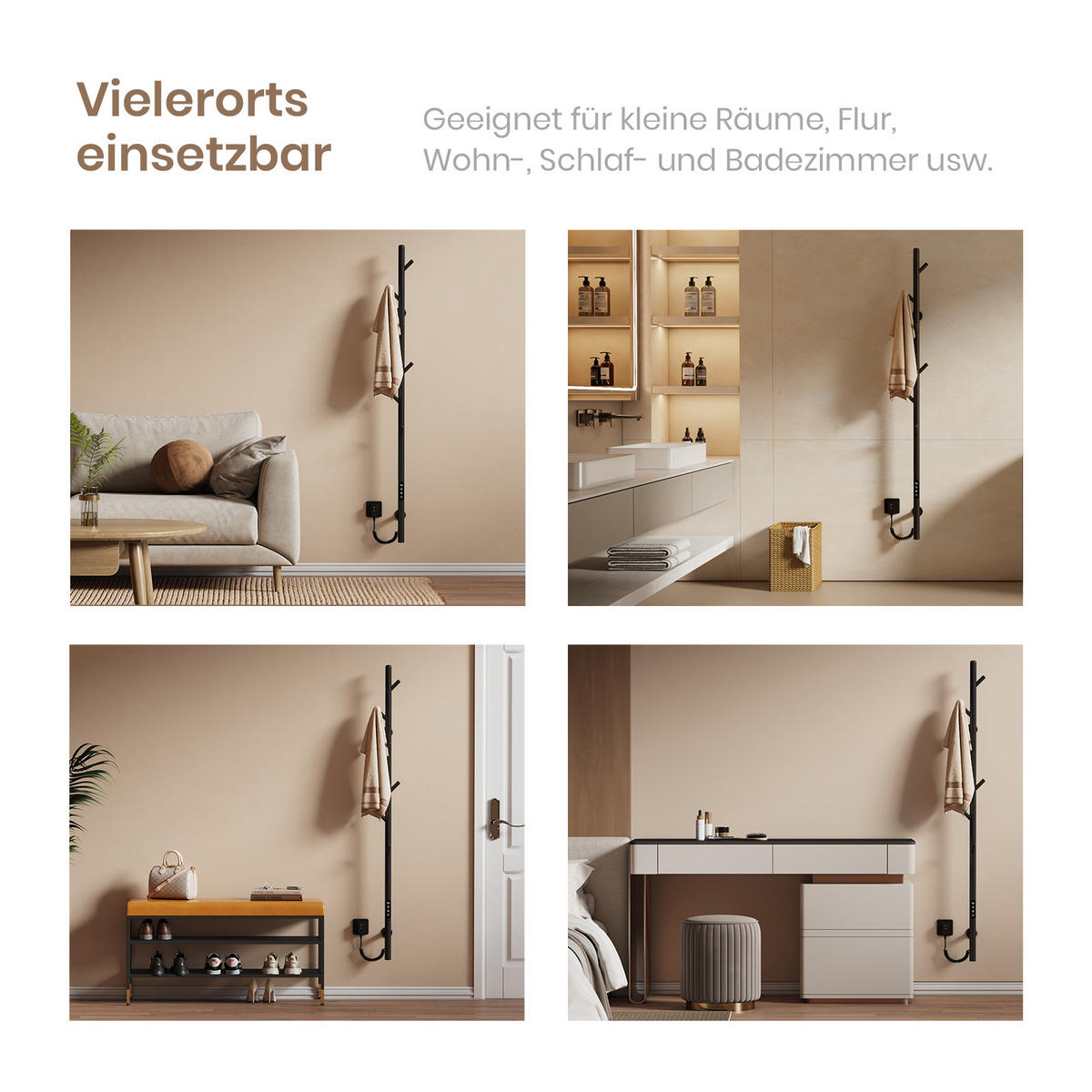 HANDTUCHHEIZKÖRPER Baumheizkörper WLAN Schwarz 150 cm - Schwarz, Metall (12.5/150/14cm) - EMKE