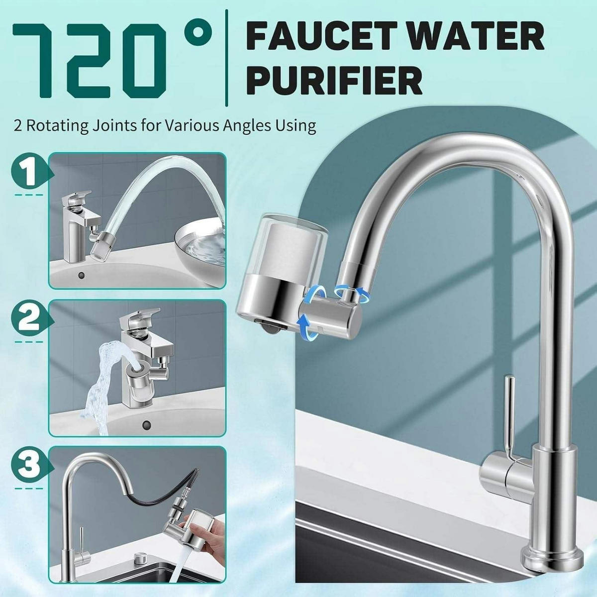 WASSERHAHNFILTER 720° drehbar 2 Modi Chrom - Silberfarben, Metall (5/5/7cm)
