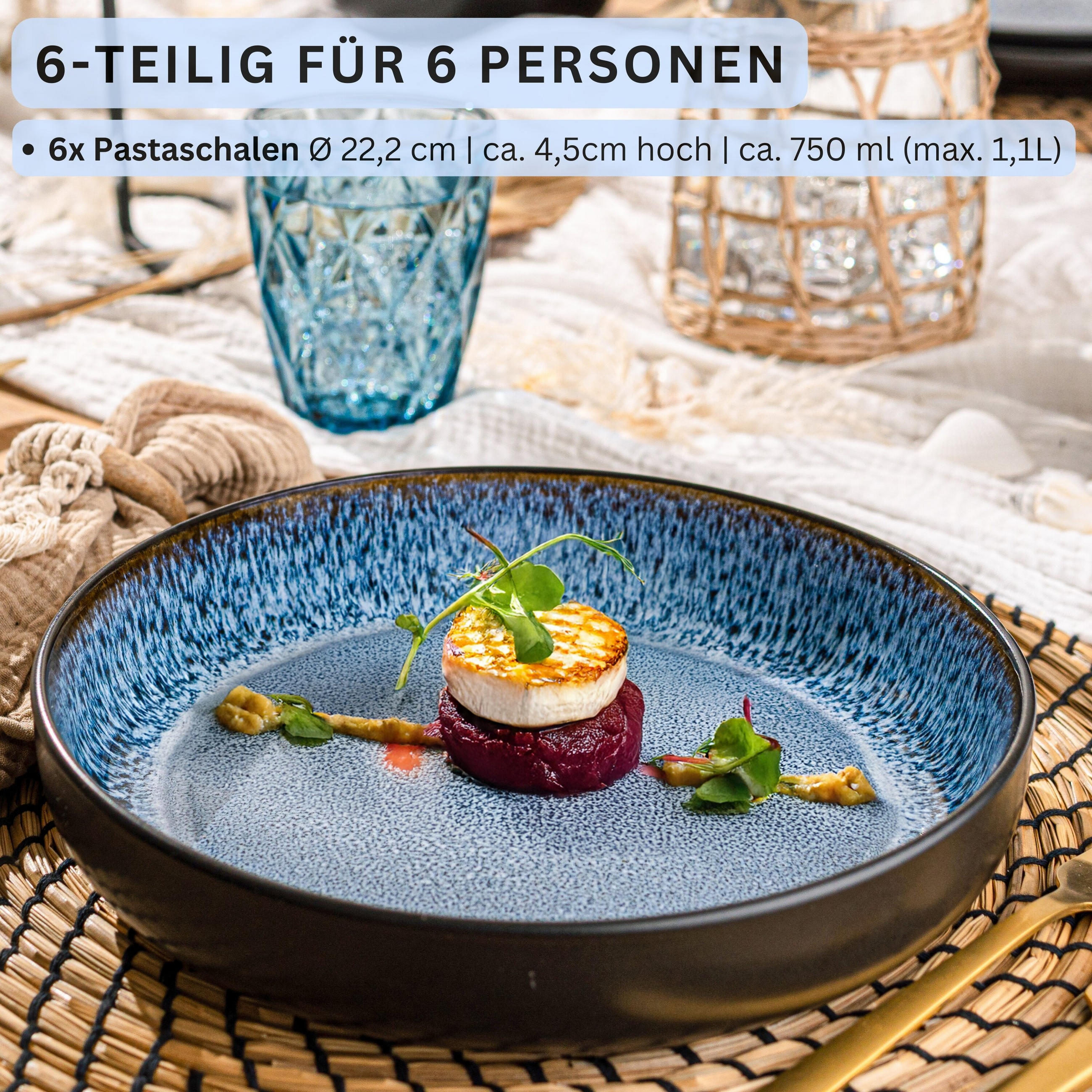PASTASCHALEN SET ARUBA - 6 teilig aus Steingut - Blau, Keramik (22cm) - Sänger