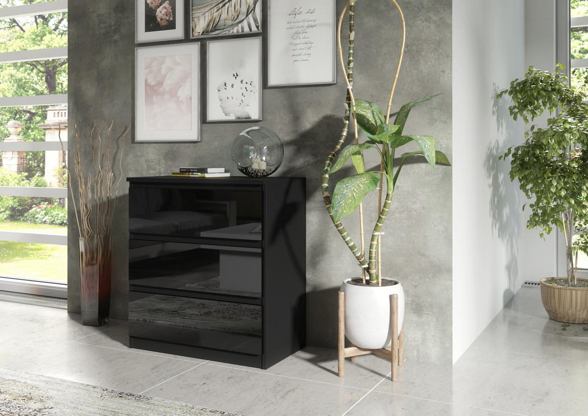 KOMMODE Schwarz, Hochglanz 70/79/39 - Schwarz Hochglanz/Schwarz, Holzwerkstoff (70/79/39cm) - RAUMHIRSCH FURNITURE