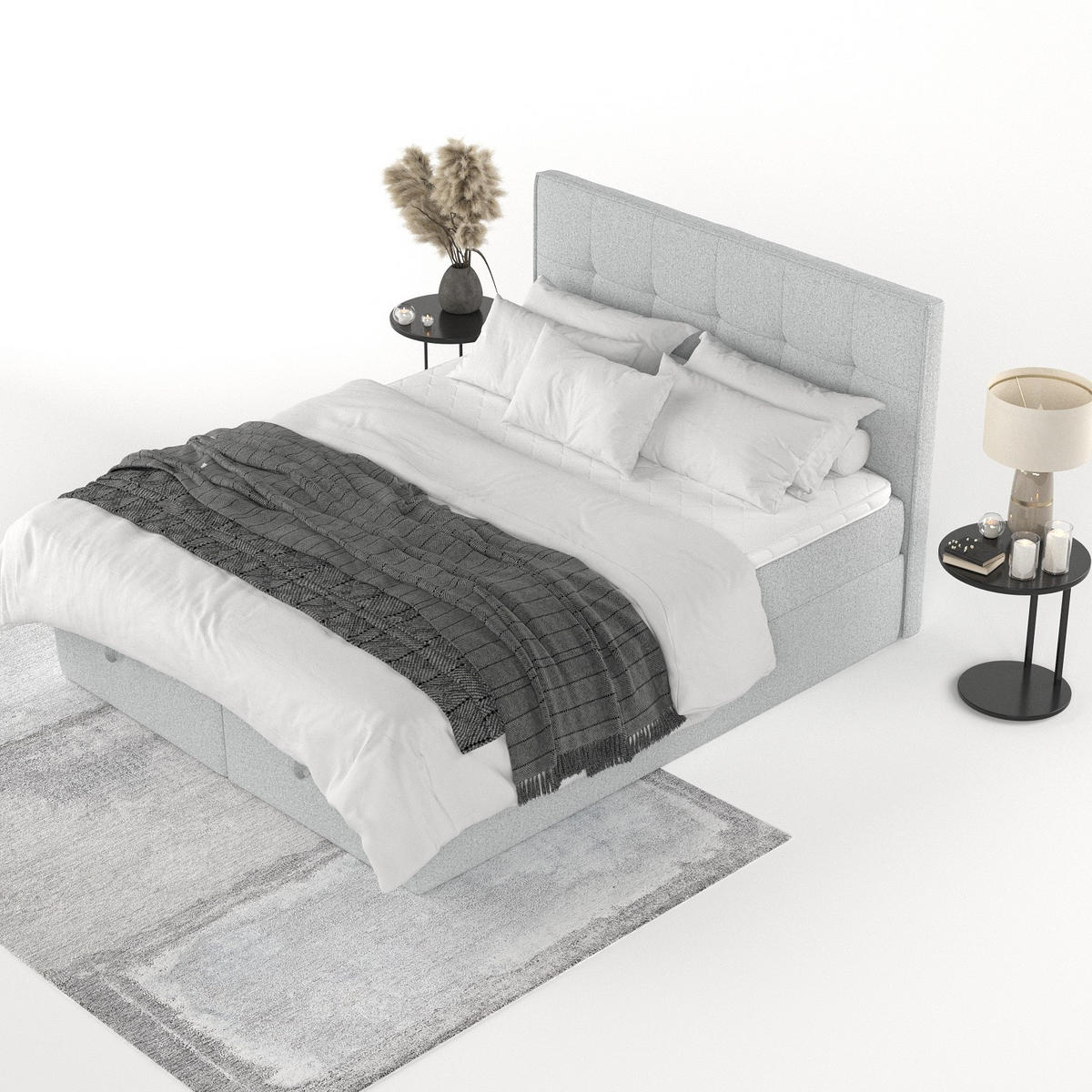 BOXBETT Tivra 180/200 cm Hellgrau im Riva Stoff - Hellgrau/Schwarz, Holz/Holzwerkstoff (180/200cm) - AltaBeds