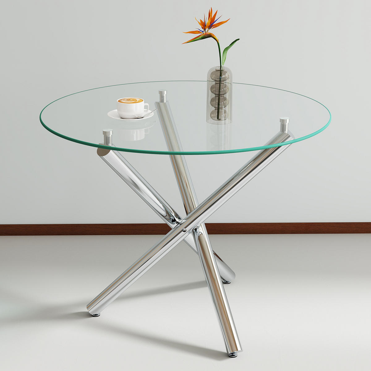 ESSTISCH 80/80/76 cm silber aus Glas mit verstellbaren Gleitern - Silberfarben, Metall (80/80/76cm) - OKWISH