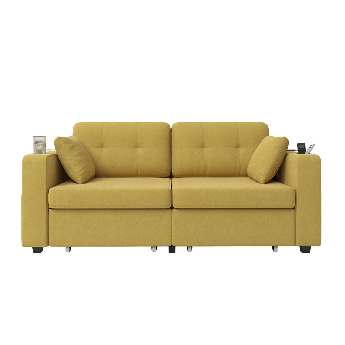 2-SITZER-SOFA aus Chenille 172x75x82 cm mit USB & Stauraumschubladen, senfgelb - Gelb, Textil (75/82/172cm)