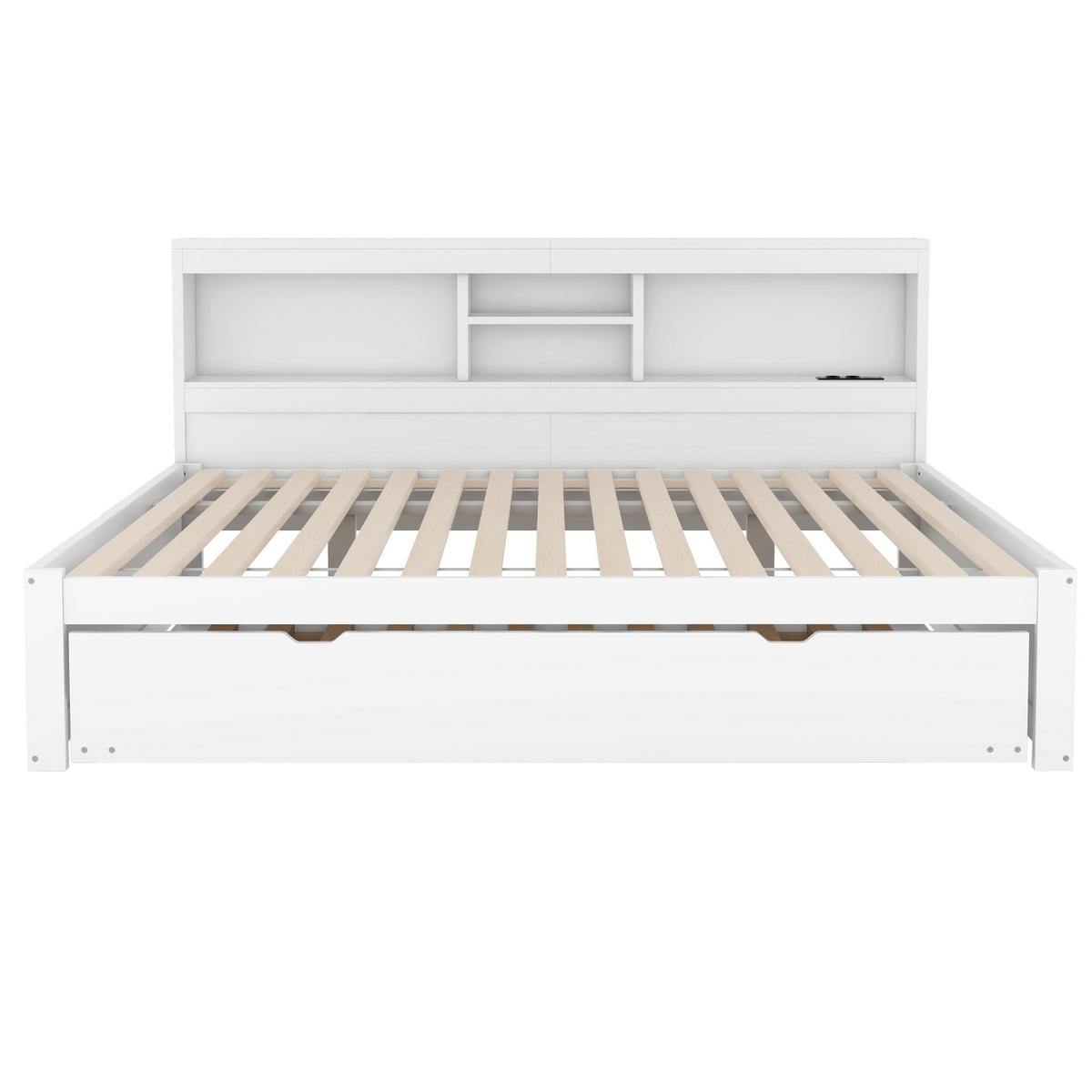 SCHLAFSOFA 140x200cm Weiß LED-Licht Bettseite Staufach Ausziehbett USB - Weiß, Holz (140/200cm) - FLIEKS