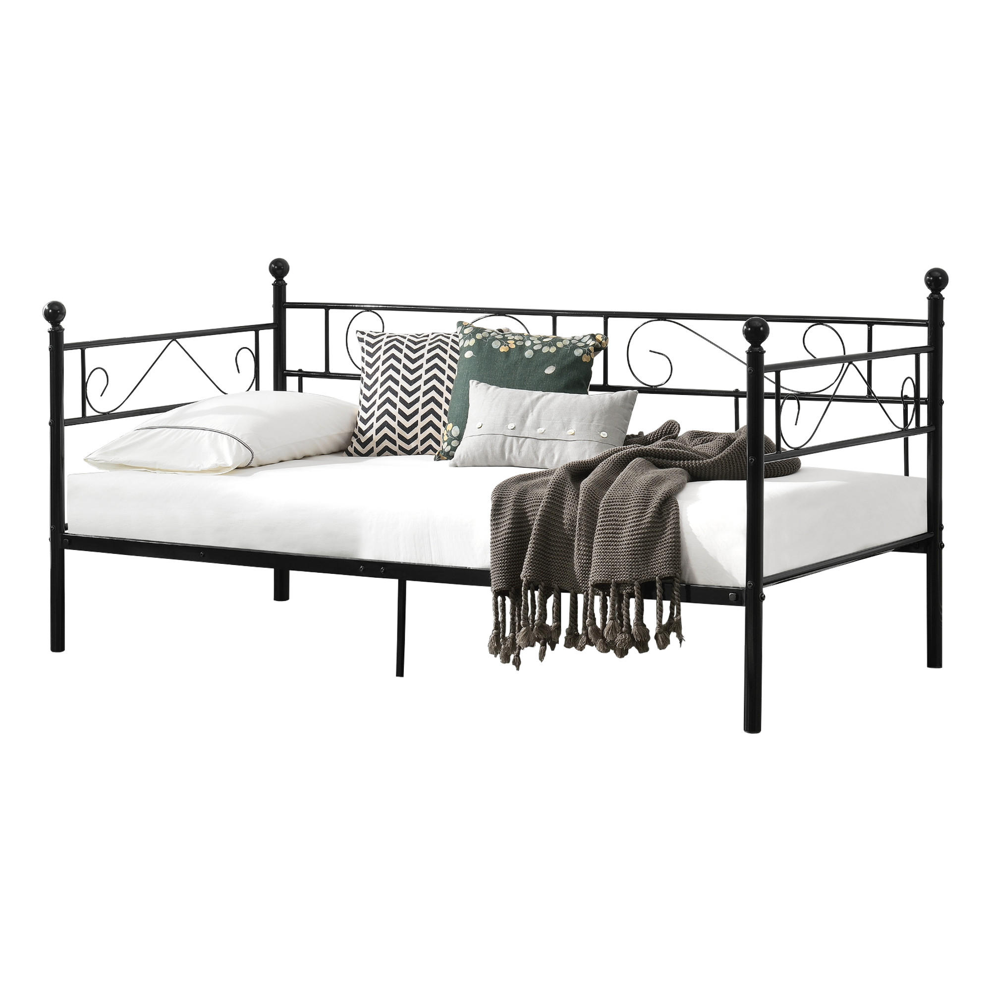 TAGESBETT Granada - Schwarz, Metall (90/200cm) - [en.casa]