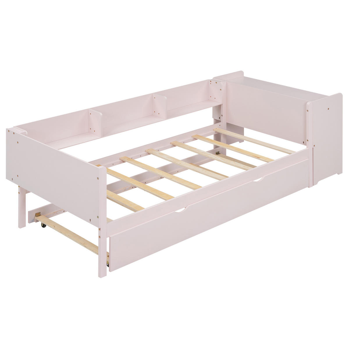 BETT 90/200 cm Rosa mit Ausziehbett, Schreibtisch und 3 Regalen - Rosa, Holz (90/200cm) - Flora Grace