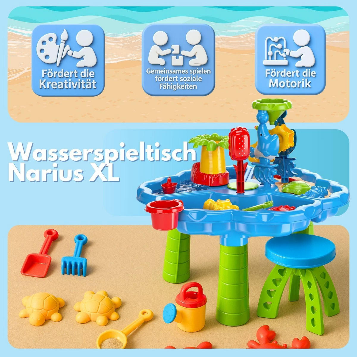 WASSERSPIELTISCH NARIUS XL mit Zubehör 20 Teile - Multicolor, Kunststoff (60/60/61cm) - Coemo