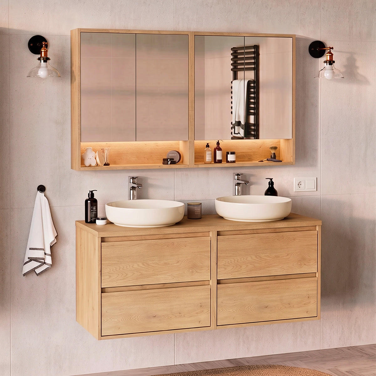 KOUPELNOVÝ NÁBYTEK 120cm Edmé 2er-Set Dřevo - hnědá, kompozitní dřevo (120/52.2/46cm) - Petits-meubles