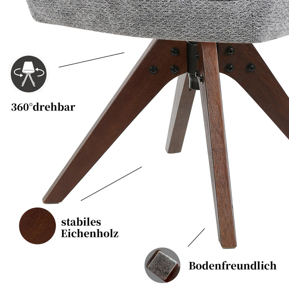 DREHSTUHL Mika-Lena 2er-Set - Dunkelgrau/Nussbaumfarben, Eichenholz/Holz (60/87/65cm) - DUBI Möbel