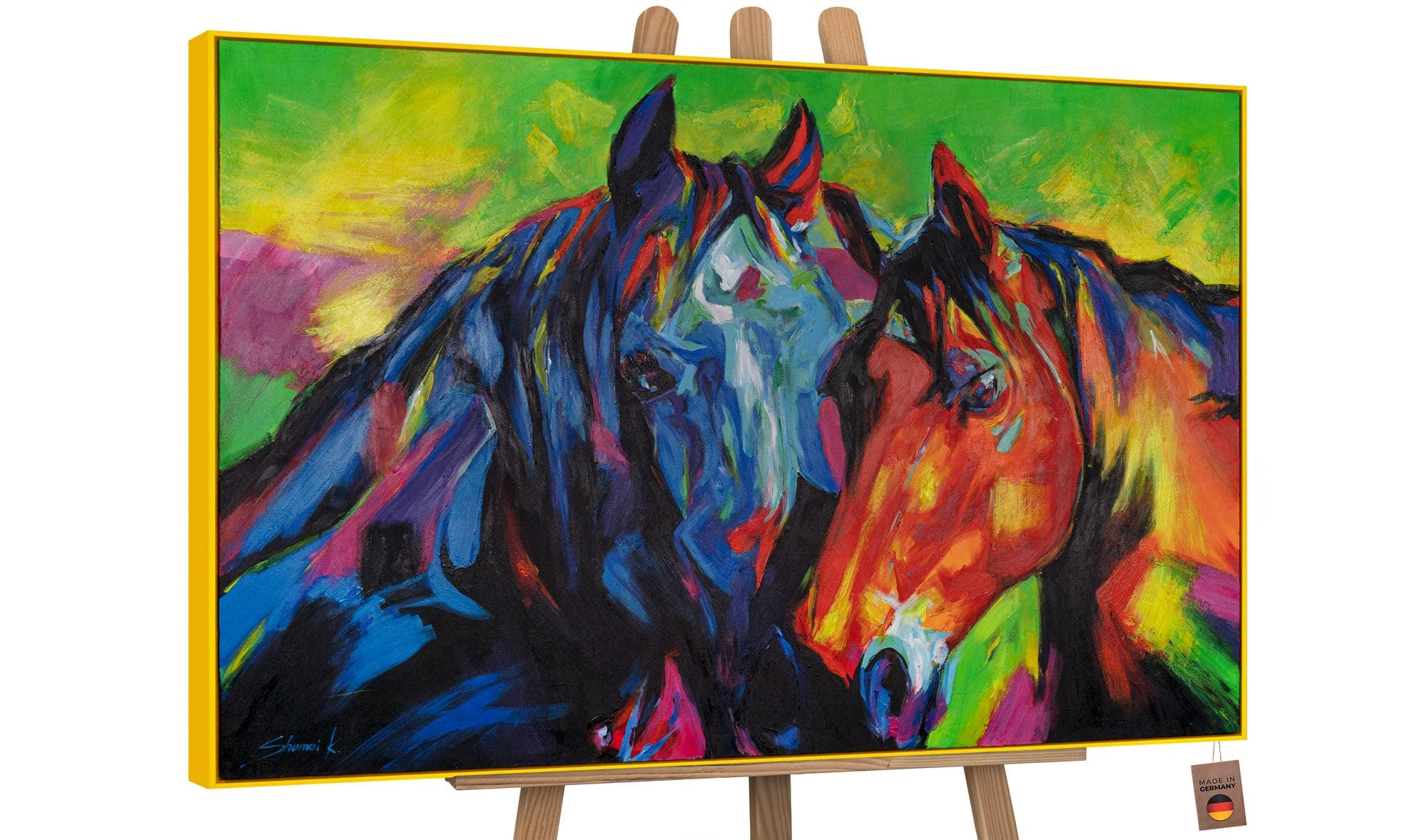 GEMÄLDE Vielfarbige Mähnen Schattenfugenrahmen Gelb 120x80 cm - Gelb, Holz (120/80cm) - YS-art gallery
