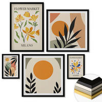 WANDBILDER 5er-Set - 50x50 cm & 20x30 cm & 40x60 cm Schwarzer Rahmen - Abstrakte geometrische Formen - Schwarz, Kunststoff (40/60cm) - ArtPrintCave
