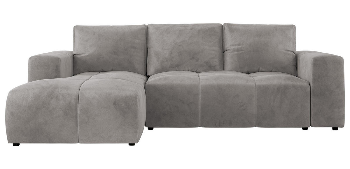 ECKSOFA MONIVA Hellgrau Velvet - Links - Hellgrau/Schwarz, Textil (164/266cm) - MKS