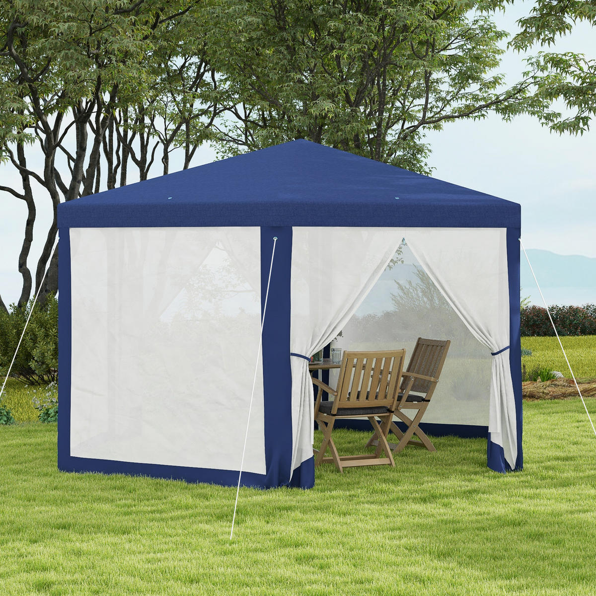 PAVILLON 4x3m Sechseckig Wasserabweisend Stabil Winterfest Pavillon Partyzelt - Blau, Metall (341.2/250/394cm) - Outsunny