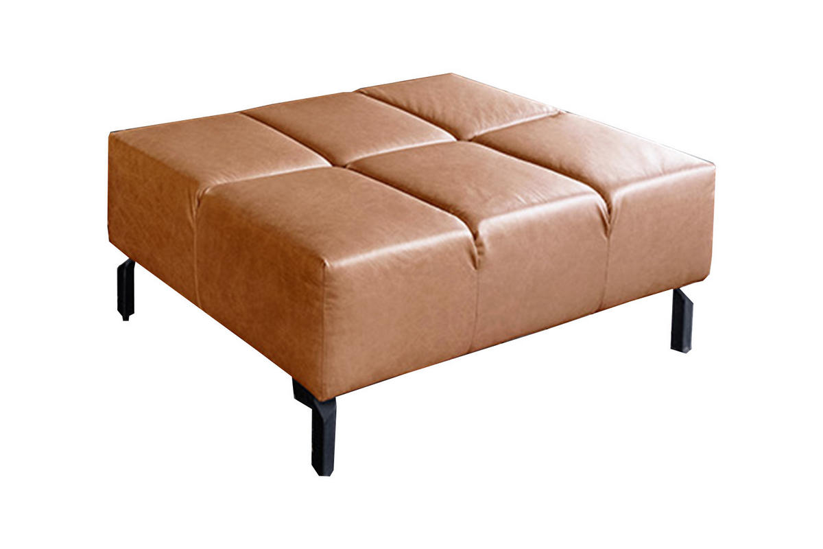 POLSTERHOCKER NELSON Braun Leder - Cognac/Dunkelbraun, Leder (107/43/71cm) - KAWOLA