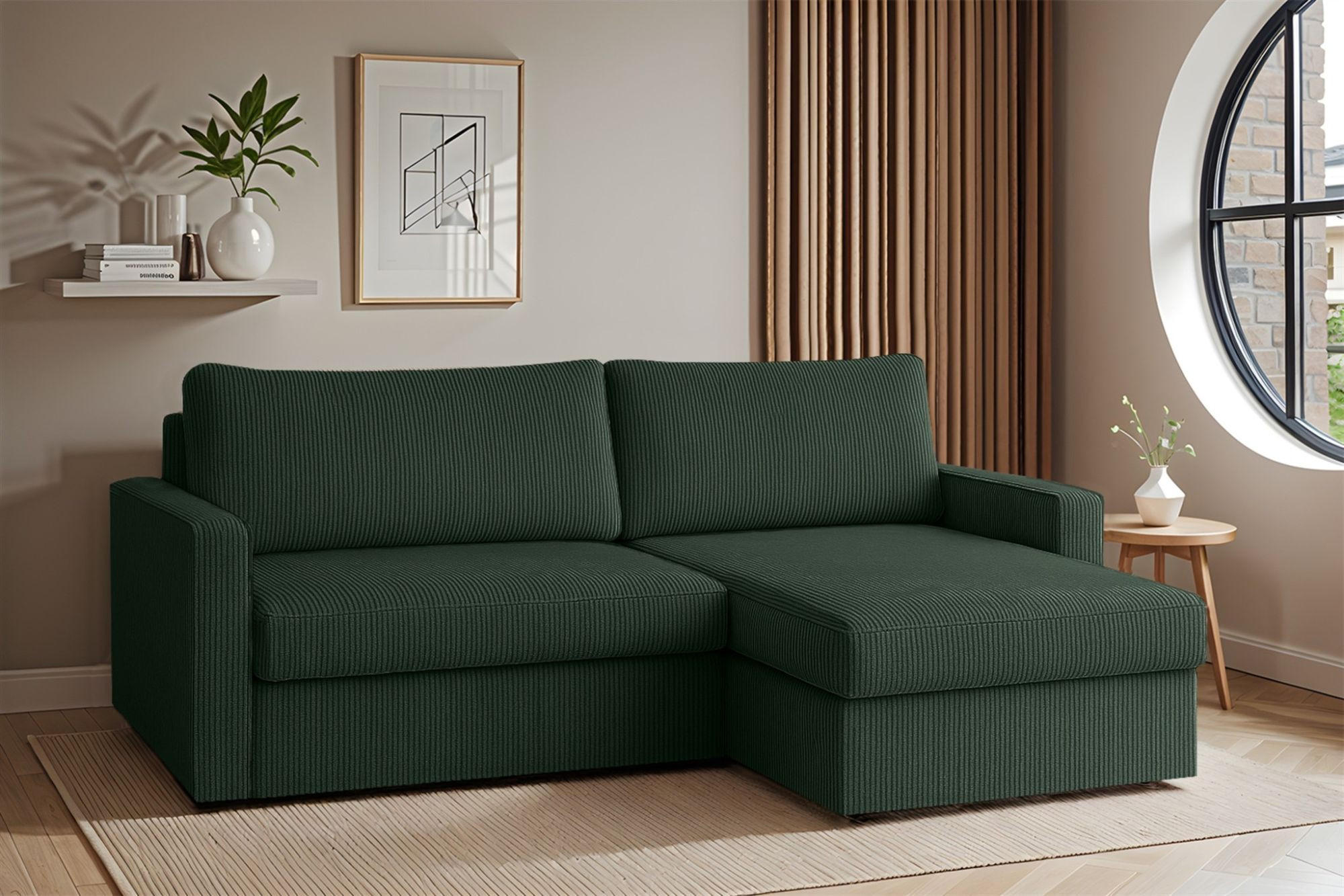 ECKSOFA Bendik In Poso - Grün, Holzwerkstoff/Textil (224/140cm) - Fun Möbel
