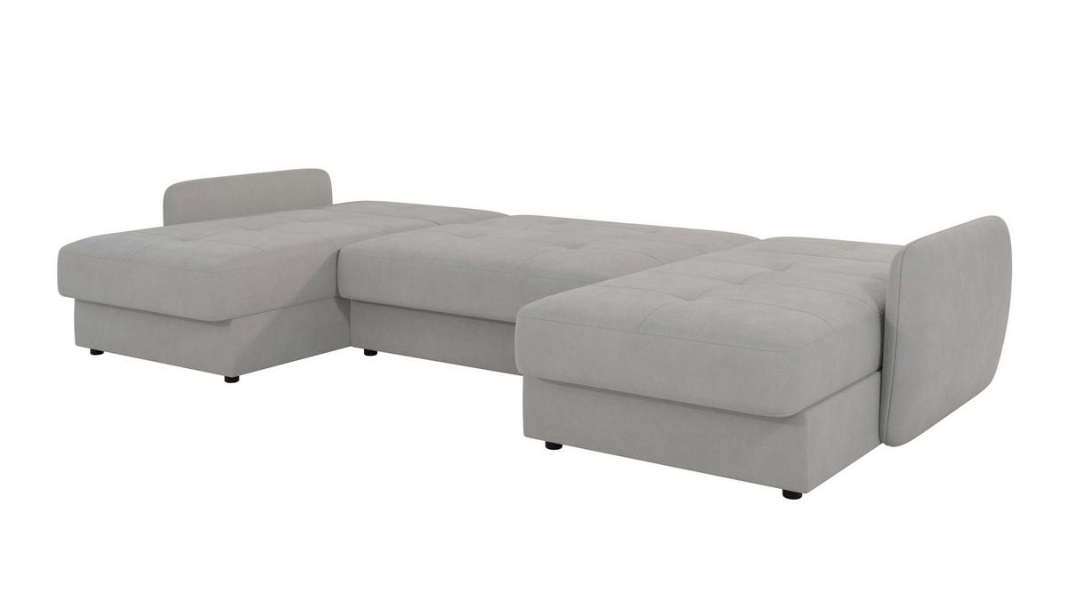 WOHNLANDSCHAFT Lupo Silber Mikrofaser - Silberfarben/Schwarz, Holz/Kunststoff (311/86/147cm) - S-Style Möbel