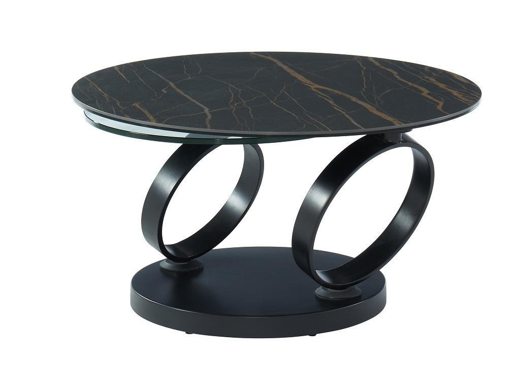COUCHTISCH mit drehbaren Tischplatten - Keramik & Glas - Schwarz mit Marmor-Effekt - JOLINE - Schwarz, Stein (131.5/80/42cm) - Vente-Unique