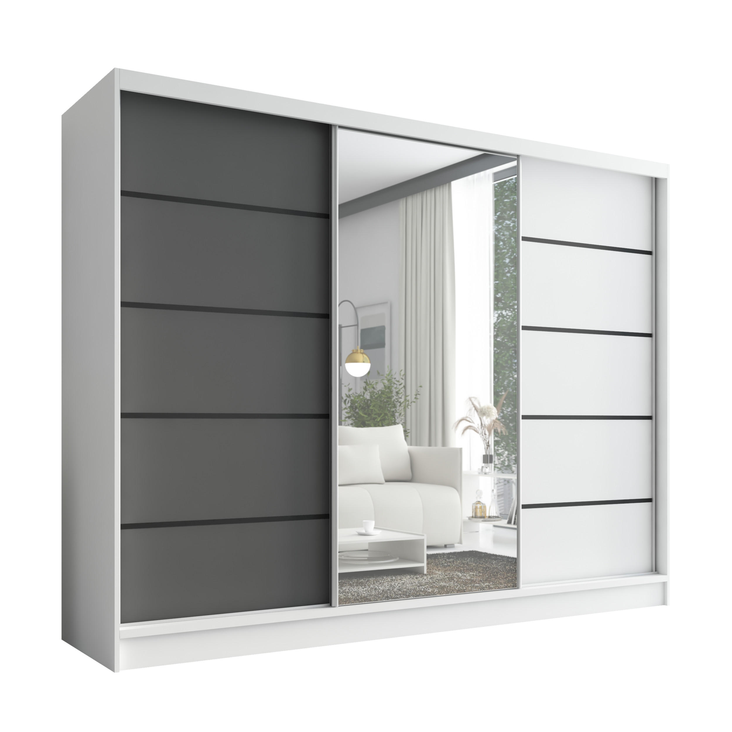 A&J MöbelLand Schwebetürenschrank Weiß, Graphit, Weiß 200x215x60 cm