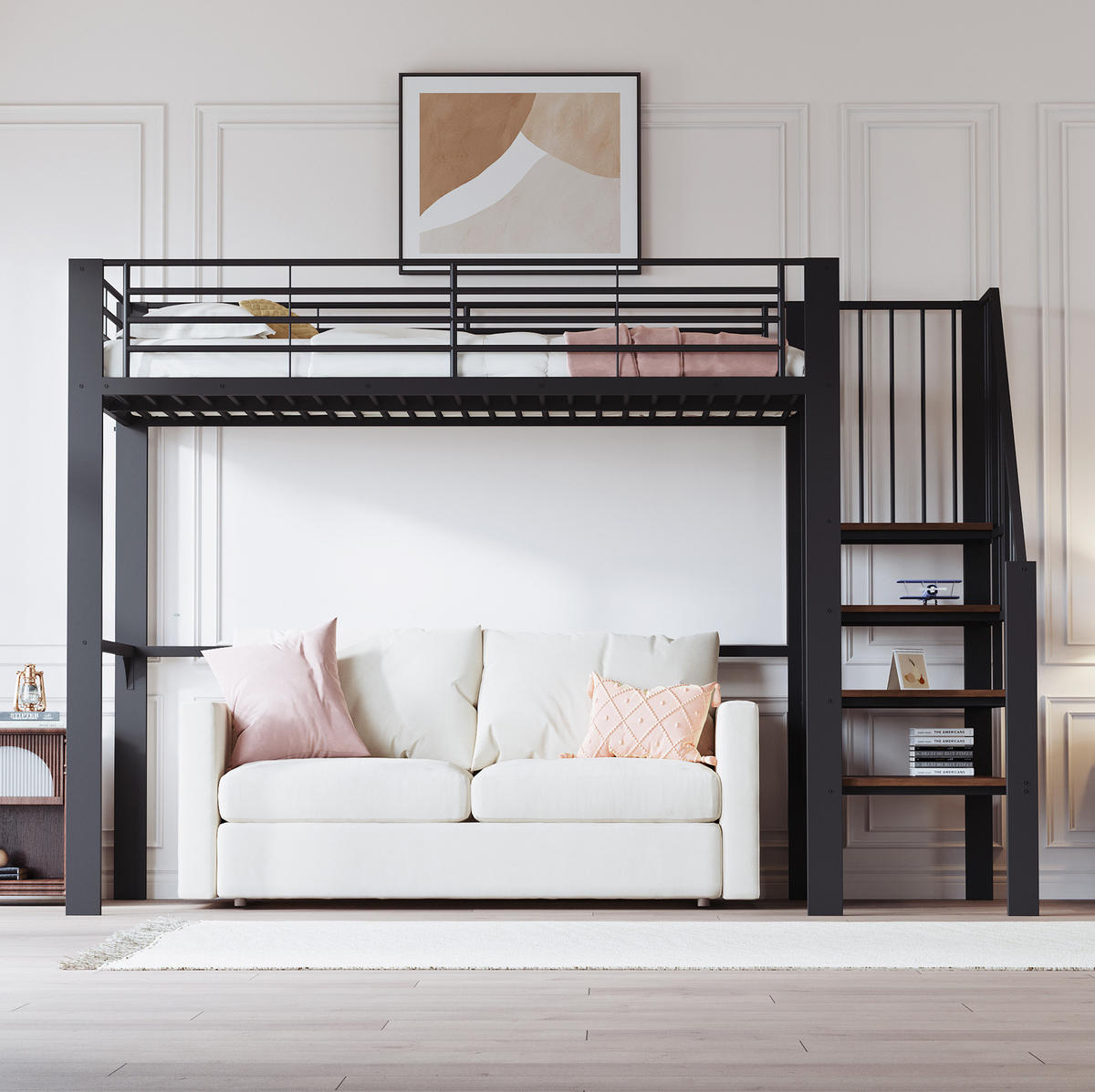 HOCHBETT 90/200 cm aus Metall mit Treppe und Stauraum in Schwarz - Schwarz, Metall (90/200cm) - Flora Grace