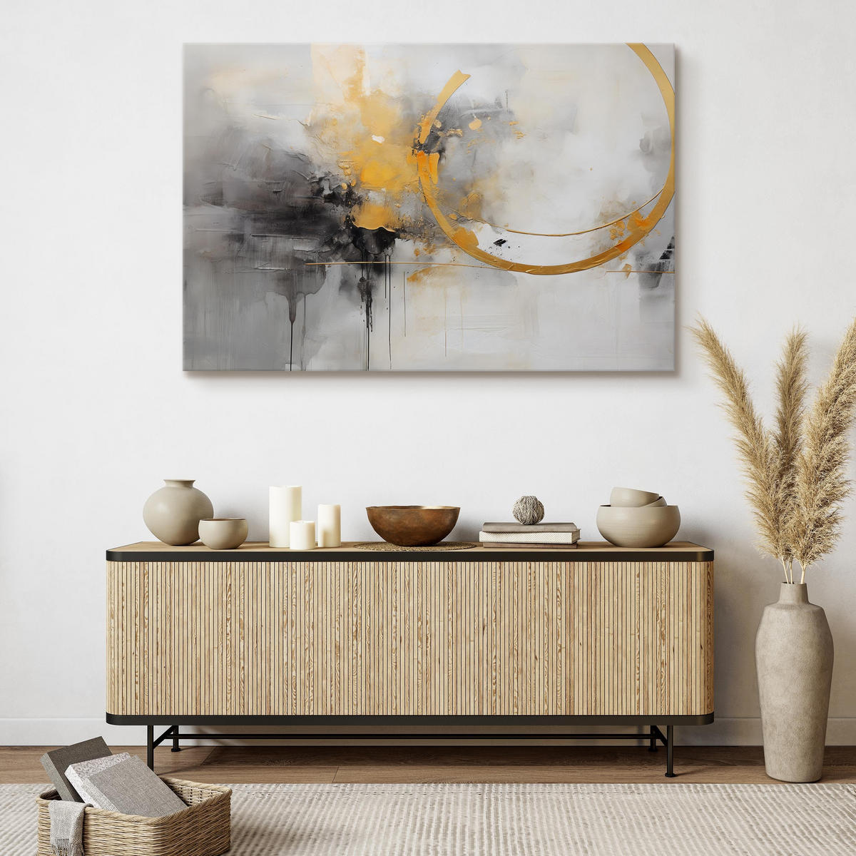 LEINWANDBILD Abstraktion Moderne Malarei 100x70 - Beige/Schwarz, Textil (100/70cm) - Muralo