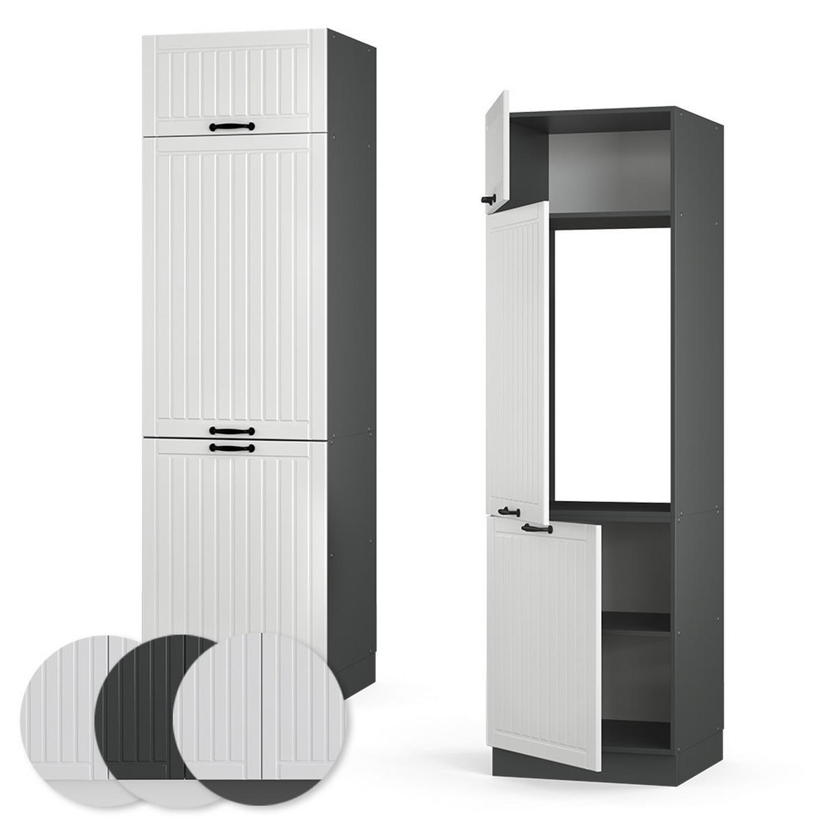 KÜCHENSCHRANK Fame-Line Weiß Landhaus 60 cm - Anthrazit/Weiß, Holzwerkstoff (60/206.8/58.1cm) - Vicco