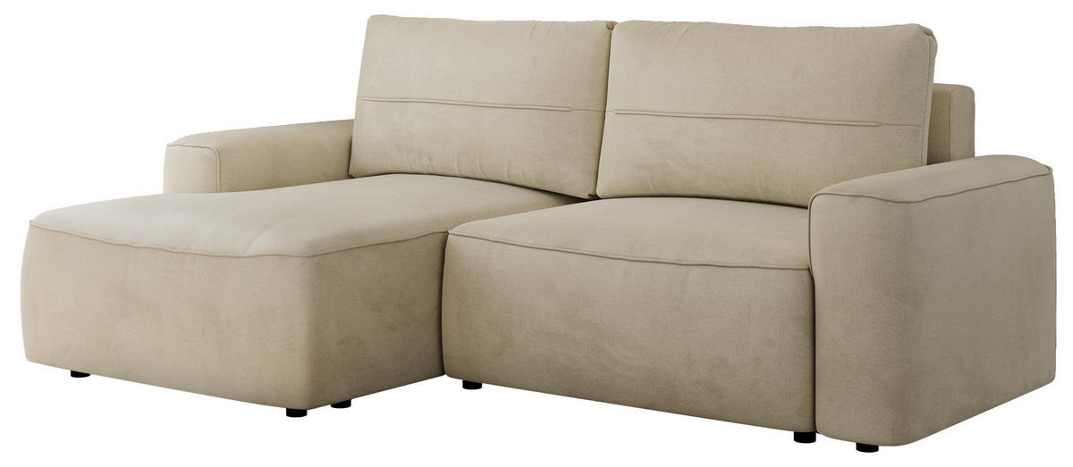 ECKSOFA BELLUNO L Beige Velvet - Links - Beige/Schwarz, Textil (144/233cm) - MKS