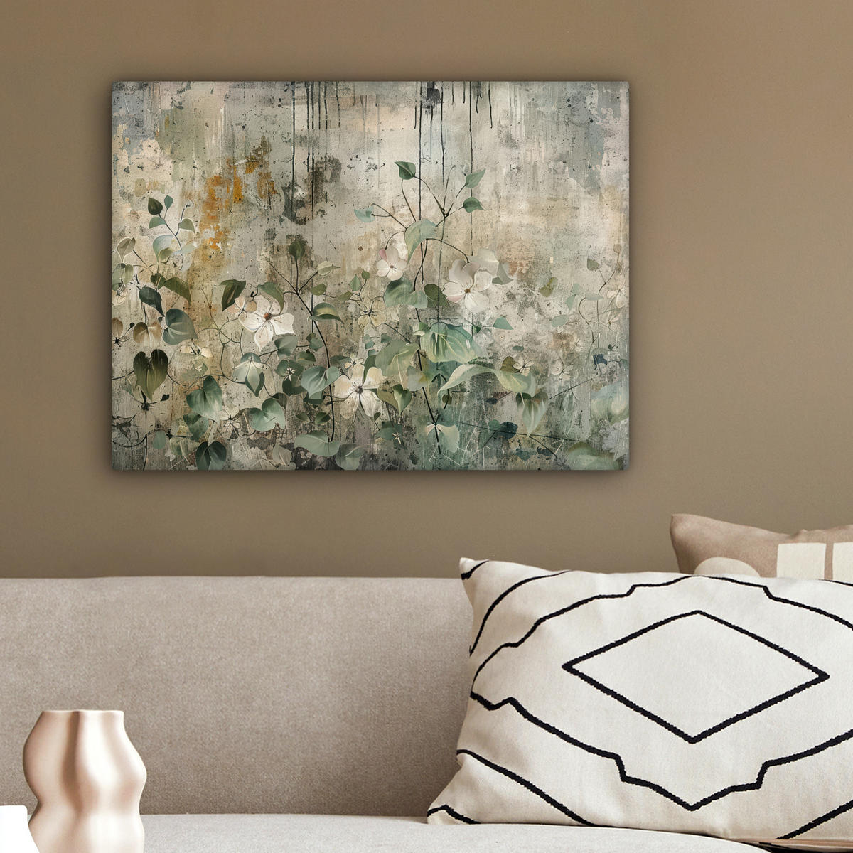 LEINWANDBILD - Blumen - Blätter - Abstrakt - Modern - 40x30 - Wanddeko - Grau, Textil (40/30cm) - MuchoWow