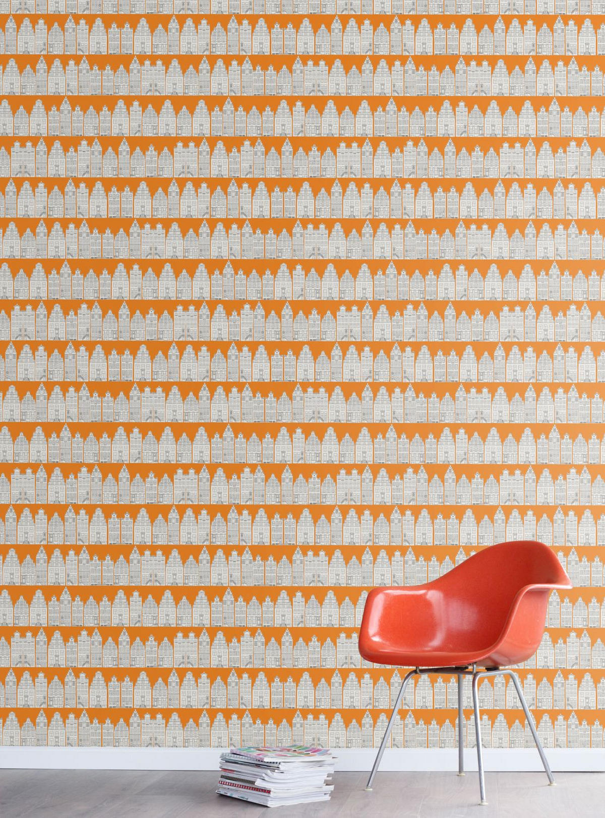 TAPETE Amsterdamer Grachtenhäuser 53 cm x 10.05 m - Orange, Papier (53/0.1cm) - ESTAhome