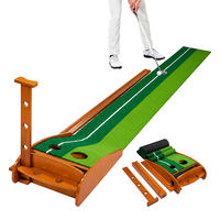 PUTTINGMATTE Natur Grün automatische Ballrückgabe 300 cm - Multicolor, Holz/Kunststoff (37.5/300cm) - Relaxdays