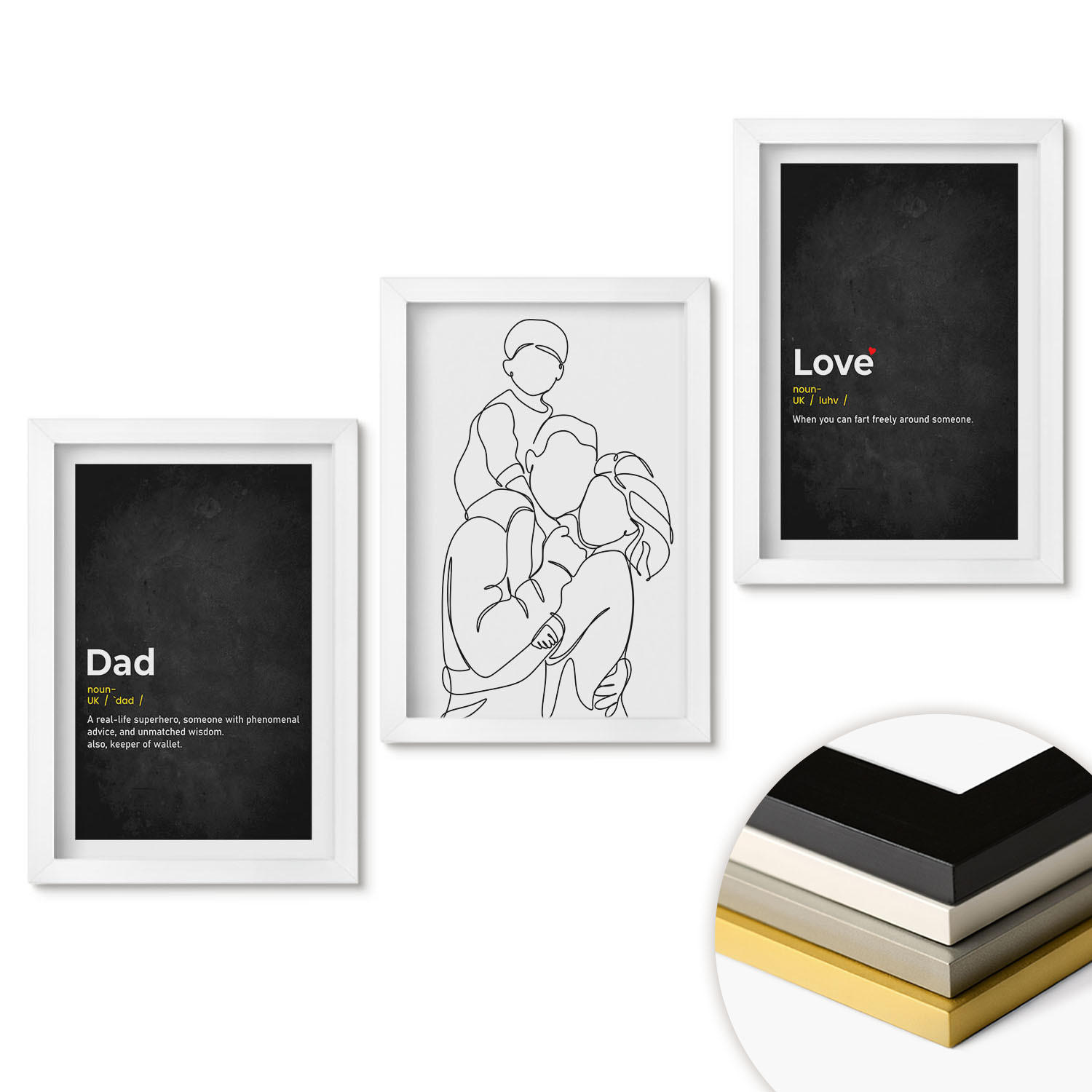 WANDBILDER 3er-Set - 20x30 cm Weißer Rahmen - Familiengeschichte, Kunst, Liebe, Vaterschaft - Weiß, Kunststoff (20/30cm) - ArtPrintCave