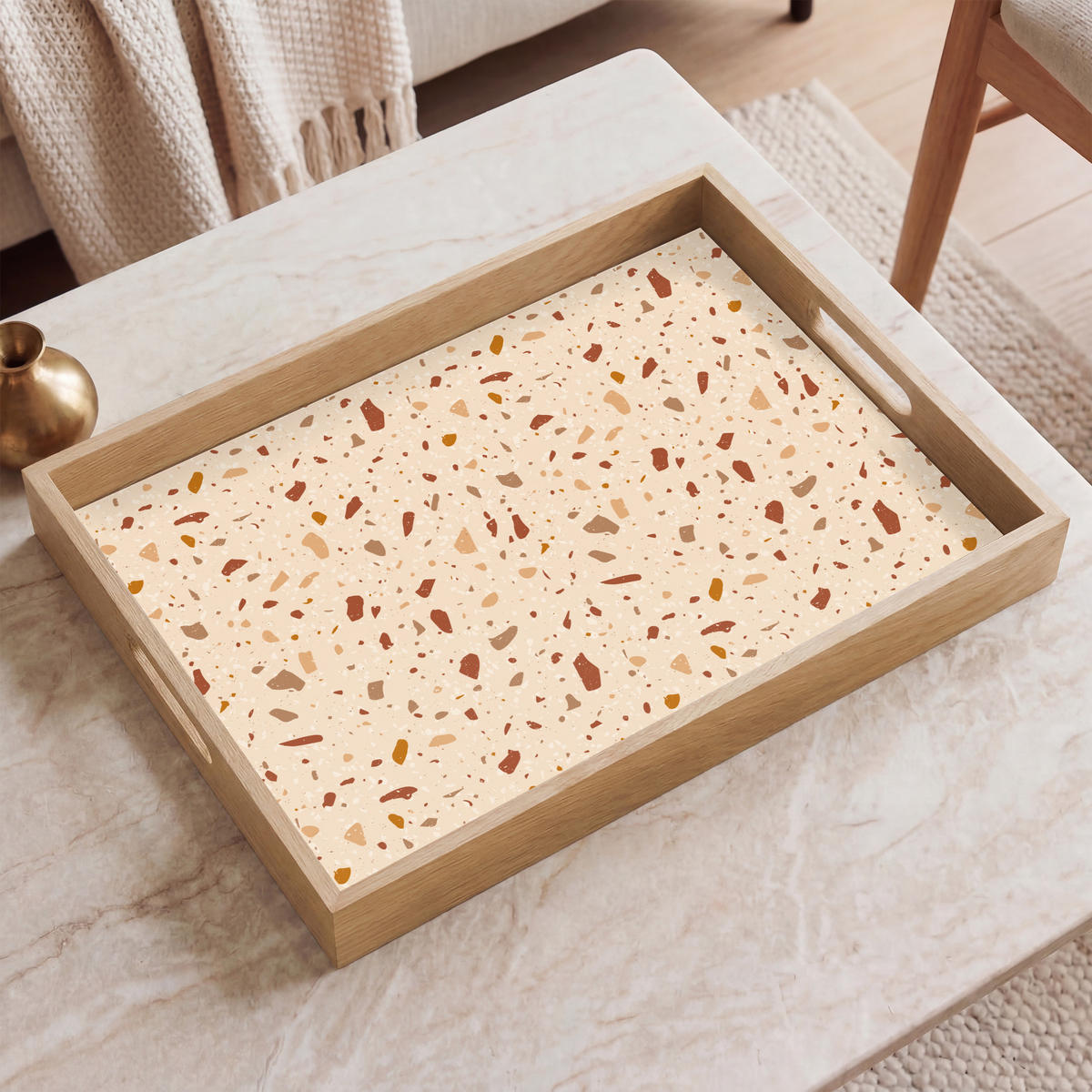 TABLETT - Terrazzo - Muster - Bunt - Stein - 50x35 cm - Beige, Holz (50/5/5cm) - OnlyWow