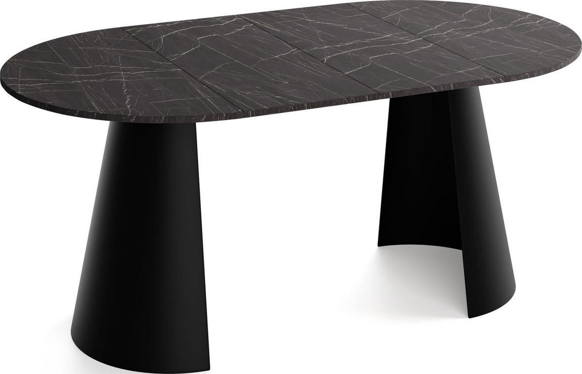 ESSTISCH Lamio runder ausziehbarer, Marmor Schwarz 120-200/120/76 cm - Anthrazit/Schwarz, Holzwerkstoff/Metall (120/120/76cm) - WFL GROUP