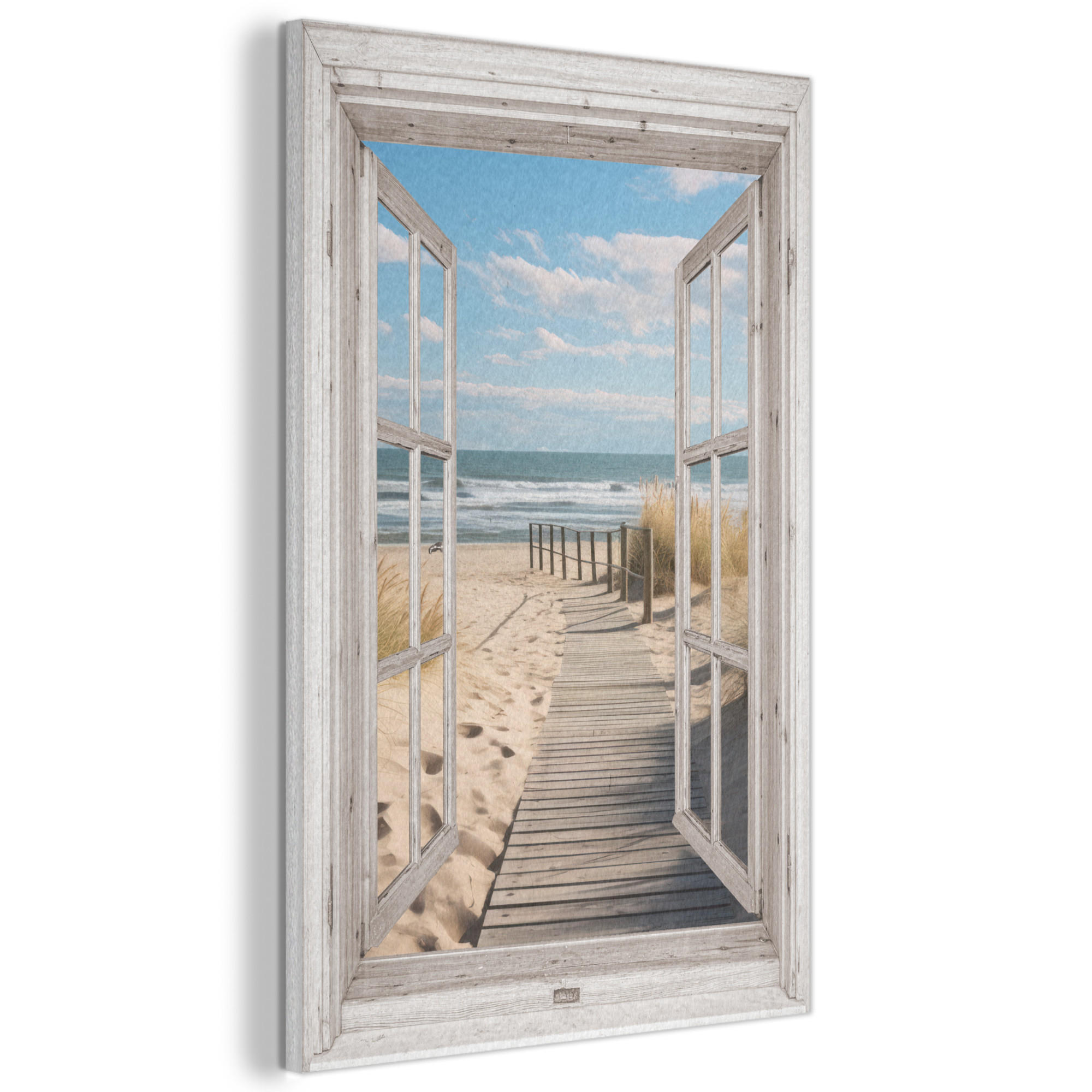 AKUSTIKBILD Fenster - Meer - Küste - Natur - Ausblick - Strand - Wattenmeer Wanddeko 60x90 cm - Beige, Kunststoff (60/90/0.9cm) - MuchoWow