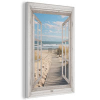 AKUSTIKBILD Fenster - Meer - Küste - Natur - Ausblick - Strand - Wattenmeer Wanddeko 60x90 cm - Beige, Kunststoff (60/90/0.9cm) - MuchoWow