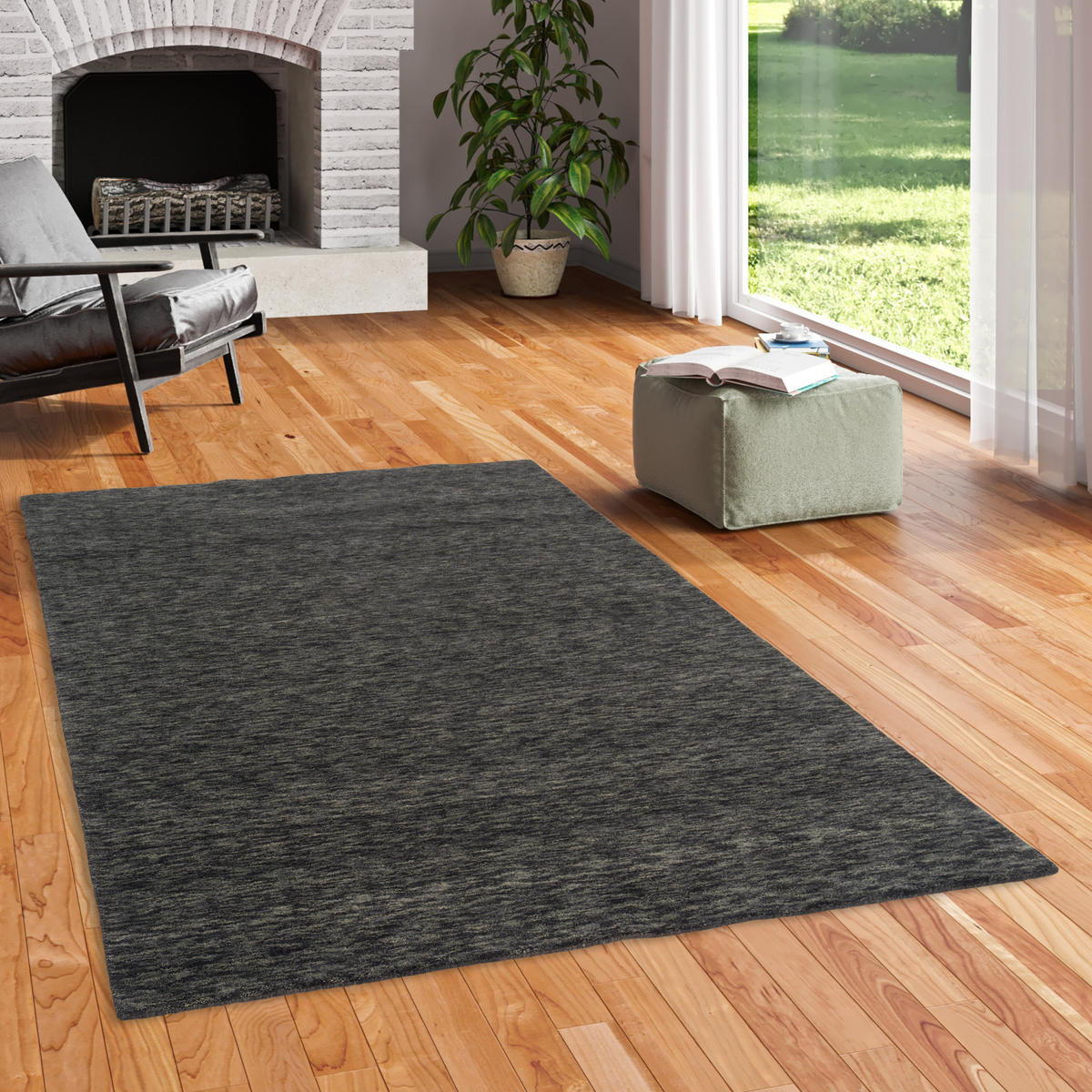 WOLLE NATUR TEPPICH GABBEH MAYA EINFARBIG - Anthrazit, Textil (140/200cm) - Pergamon