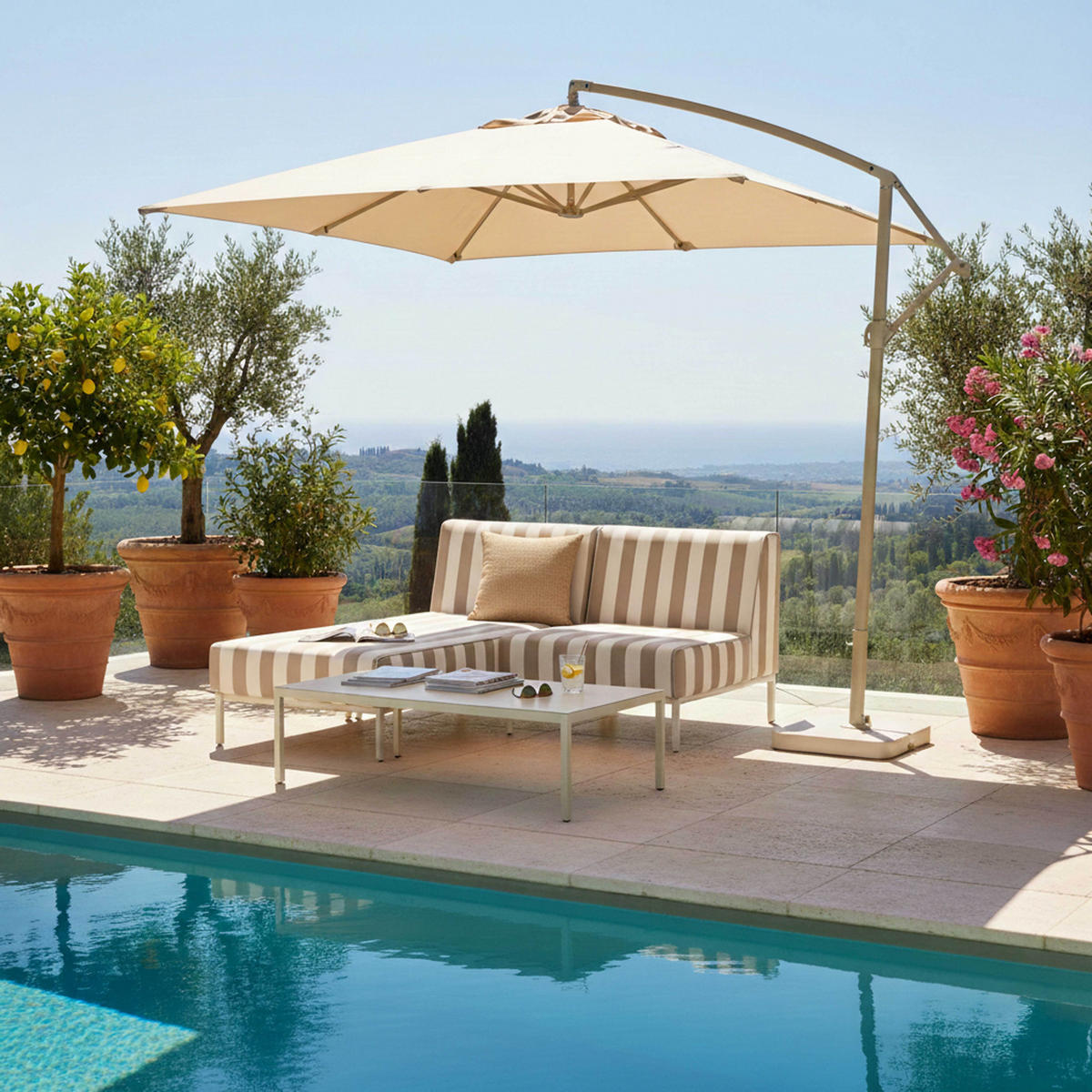 GARTENSOFA mit 2 Sitzplätzen, Beige - Beige, Metall - Oviala