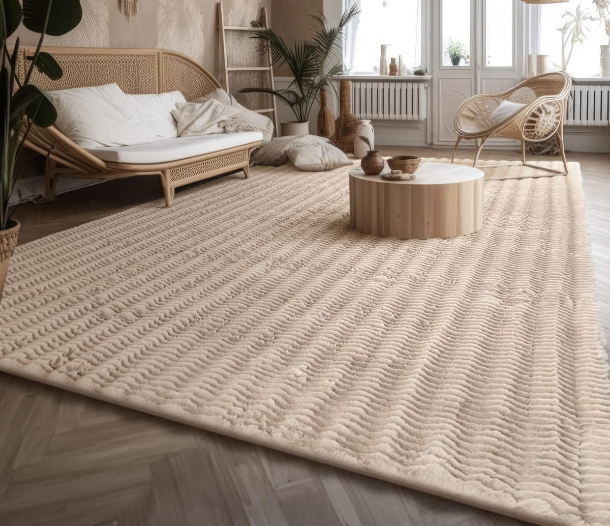 HOCHFLORTEPPICH Rauten Creme 60 x 100 cm - Creme, Kunststoff (60/100cm) - TT Home