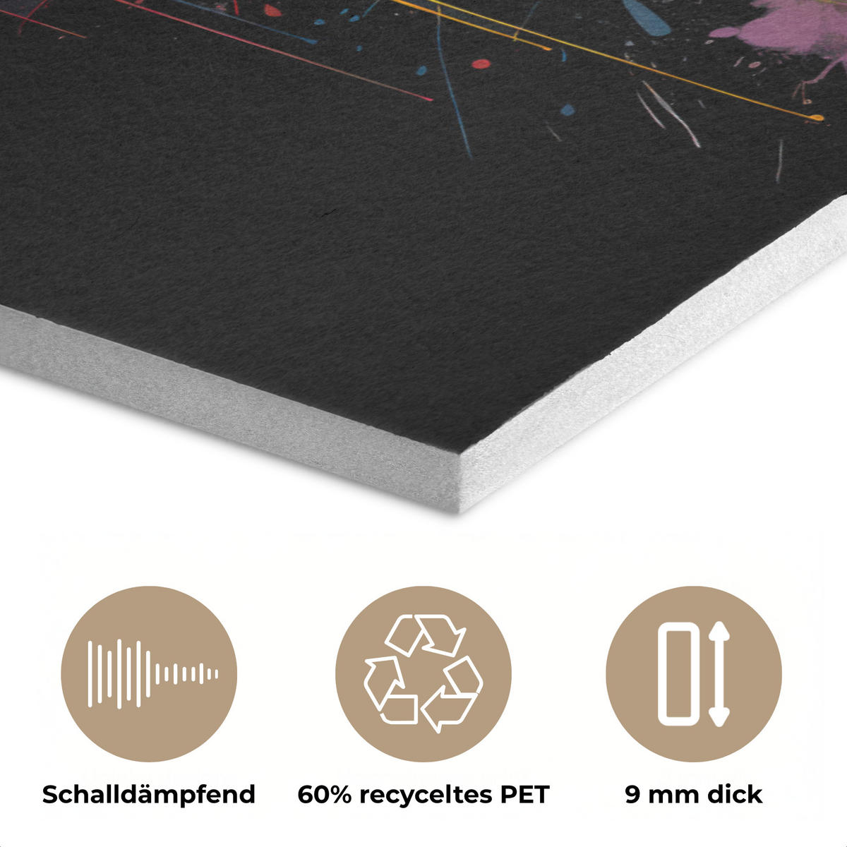 AKUSTIKPANEEL Elefant - Graffiti - Schwarz - Tiere - Farben 80x60 cm - Schwarz, Textil (80/0.9/60cm) - MuchoWow