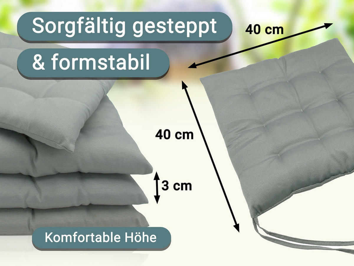 STUHLKISSEN, 4er-Set, 40x40 cm, 100% Polyester, Grau - Grau, Textil (40/40/3cm) - Zollner