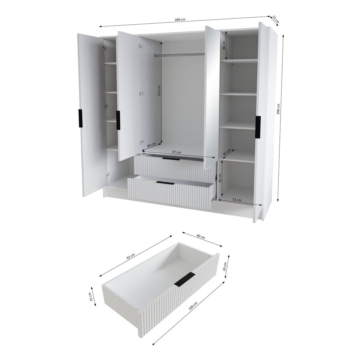 KLEIDERSCHRANK NOA - 200 cm - Eiche Artisan|Schwarz - Schwarz/Eiche Artisan, Holzwerkstoff (200/200/51cm) - ALTDECOR