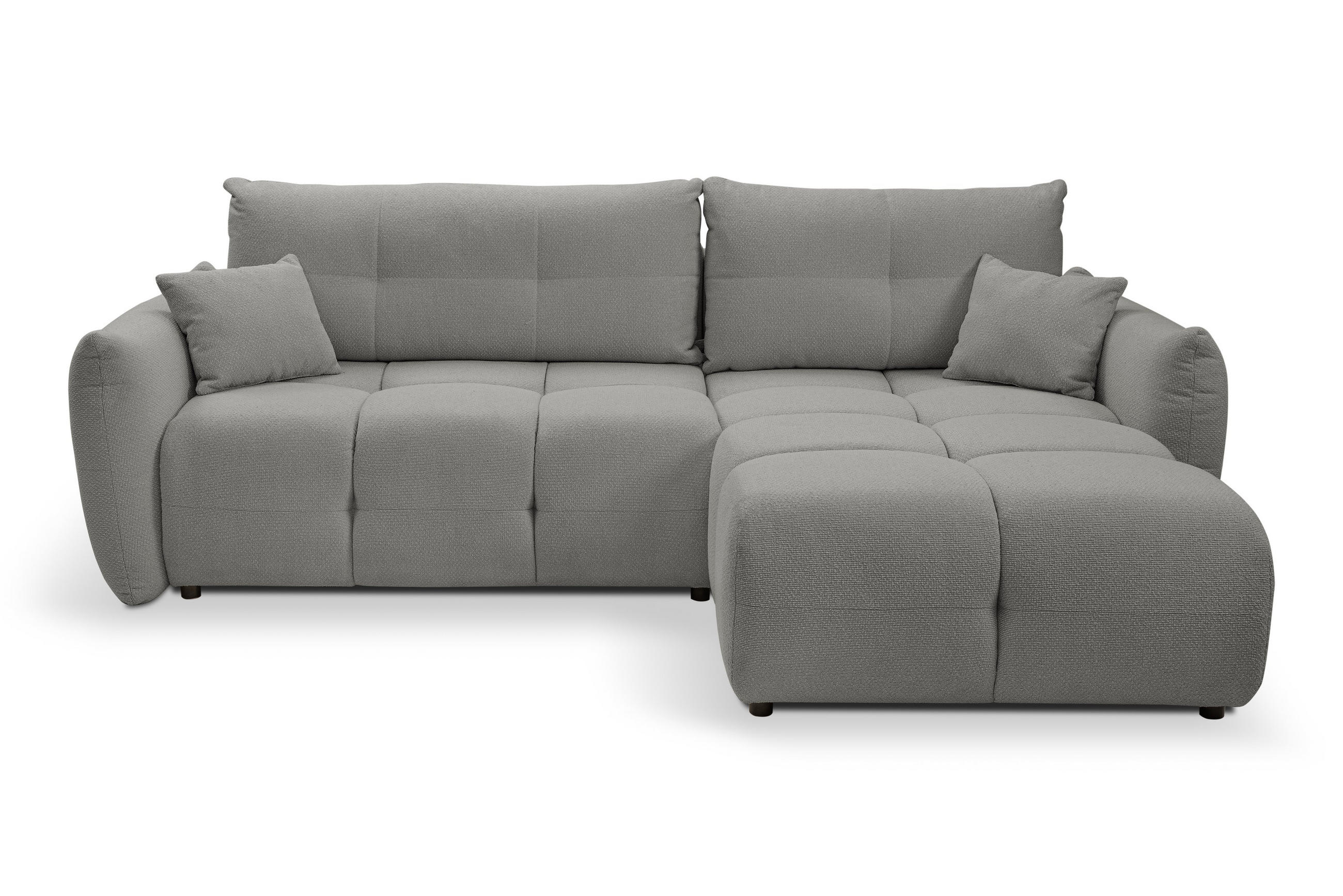 ECKSOFA MODA E Grau Geflochtener Stoff mit Schlaffunktion - Grau, Holz (257/177cm) - MASSENO
