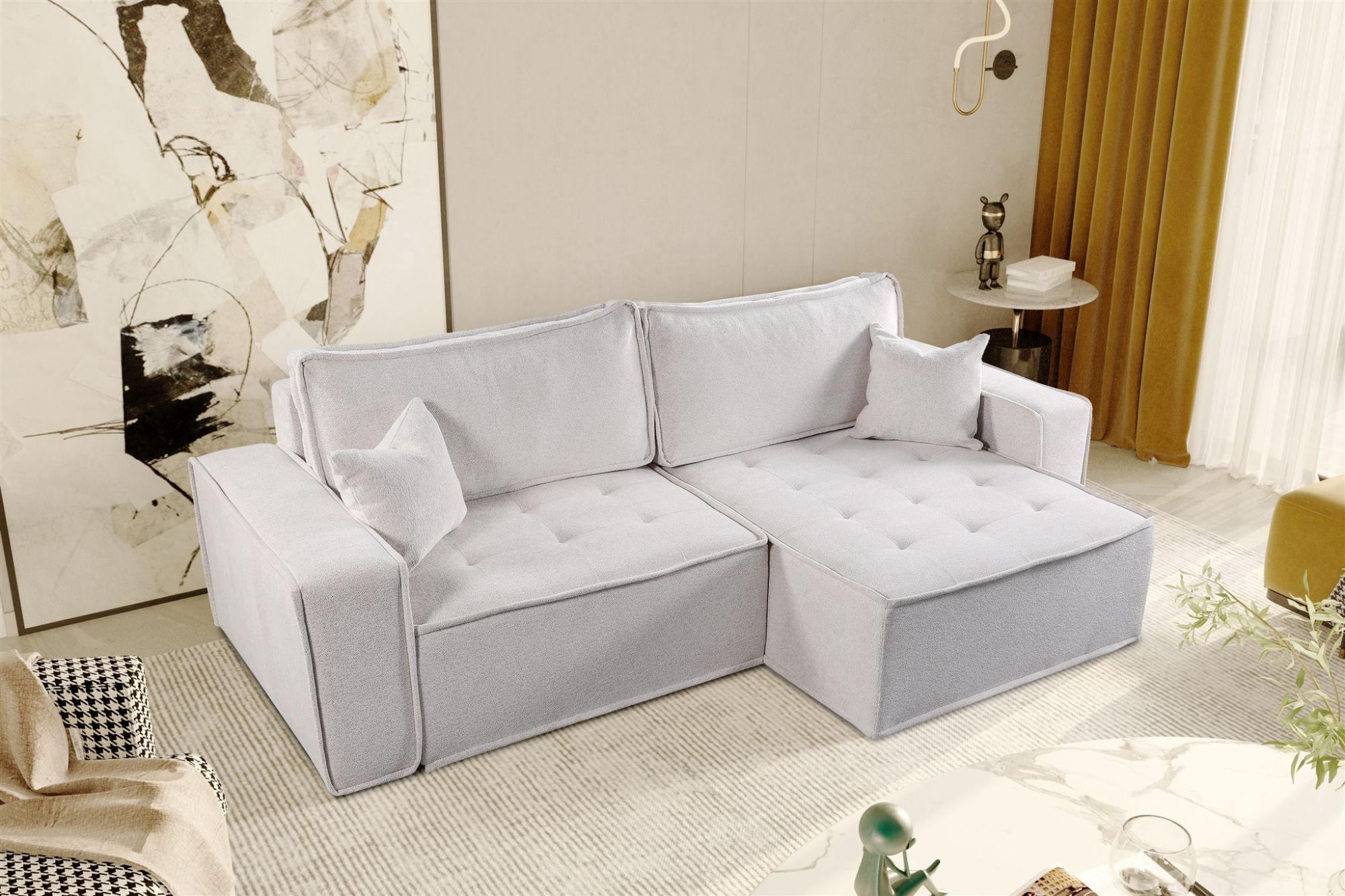 ECKSOFA Schlafsofa Flosi In Raven - Weiß, Holzwerkstoff/Textil (248/140cm) - Fun Möbel